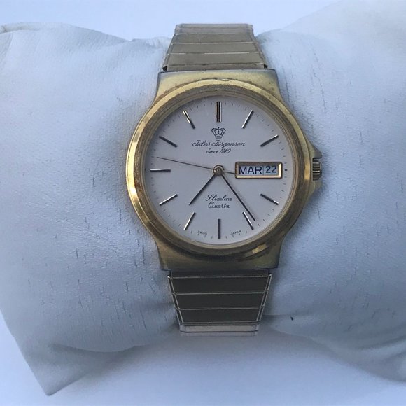 Jules Jurgensen Watch Slimline Quartz Gold Tone Vi - Picture 3 of 10